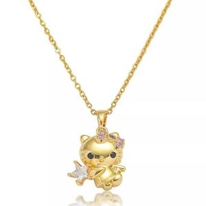 18K Gold Hello Kitty Angel Holding Diamond Star Pendant Necklace Sanrio Kawaii